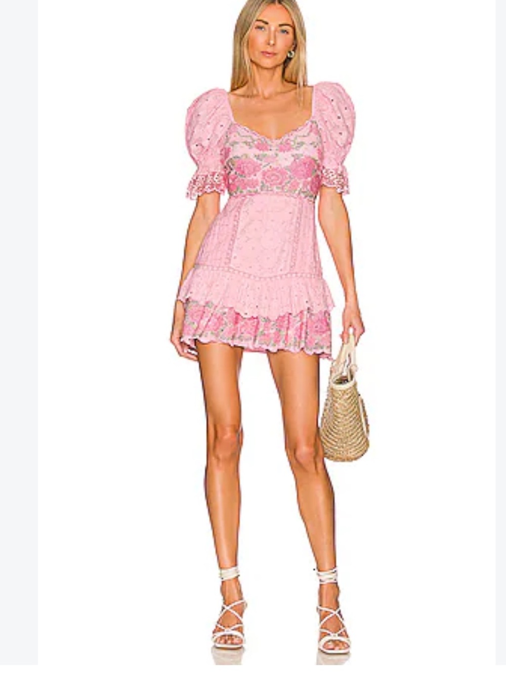 LoveShackFancy Frosted Berry Puff-Sleeve Mini Dress - Pink